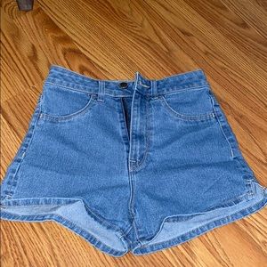 Denim shorts.
